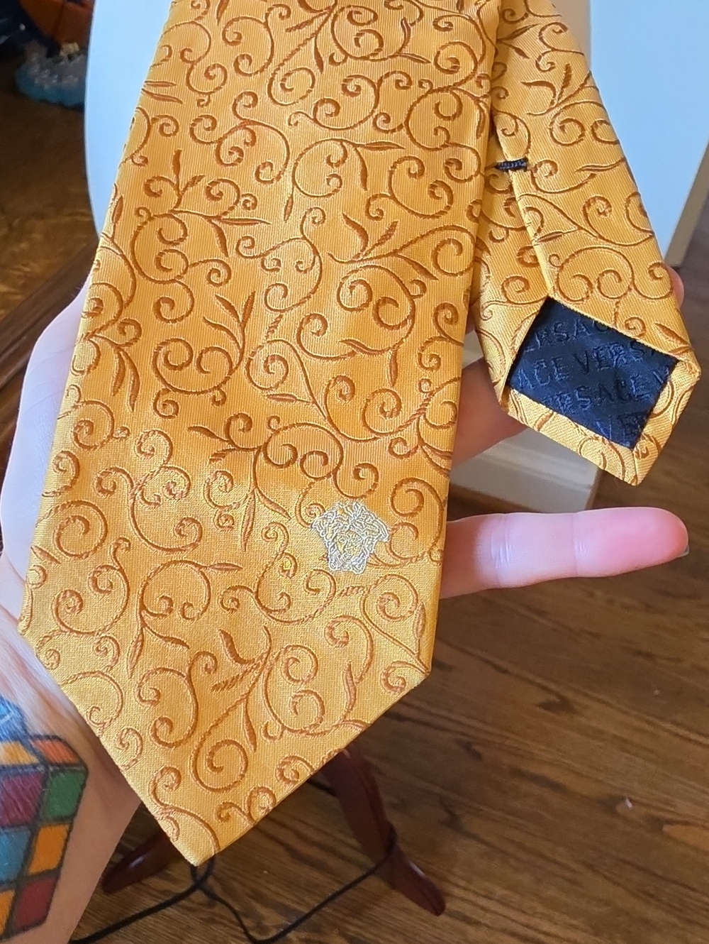 Versace Baroque Gold Scroll Silk Tie